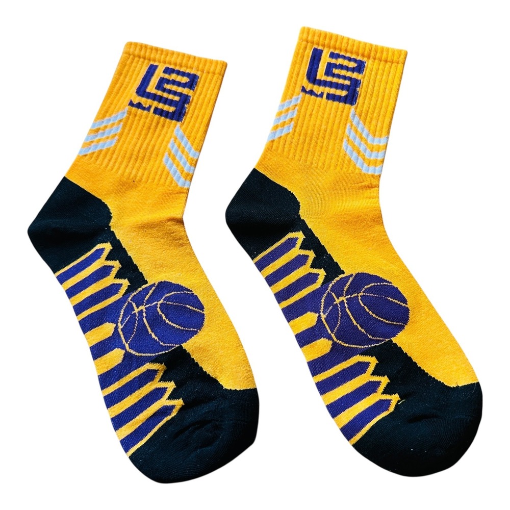 LeBron James Socks Kids Yellow Basketball Crew Socks Athletic Sports - Picture 2 of 2